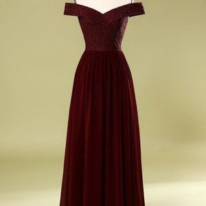 Burgundy Off The Shoulder Formal Maxi Dress